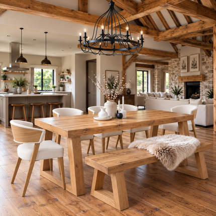 Boston Chunky Rustic Solid Oak Dining Table – Trapezium Wooden Legs