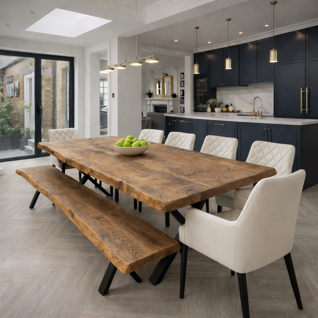 Firsby Live Edge Dining Table X Frame Steel Legs