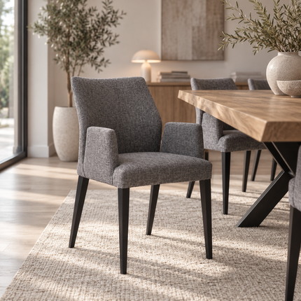 Firsby Solid Oak Live Edge Dining Set – Table, Bench & Alto Armchairs | XF Steel Legs