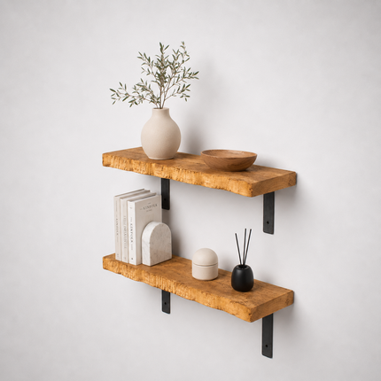 Firsby Live Edge Rustic Shelf Non Lipped Shaped Bracket