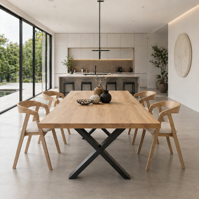 Bryton Solid Oak Dining Table XF Steel Legs