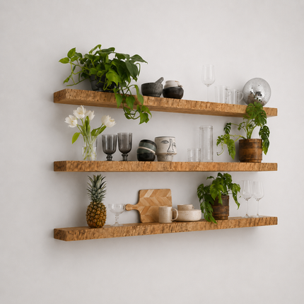Reclaimed Live Edge Rustic Floating Shelf