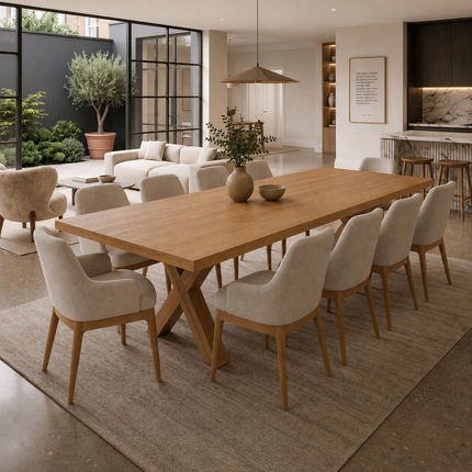 Tetney Solid Oak SET Table/10 Chairs - Solid Oak Dining Table/Chairs Rafael