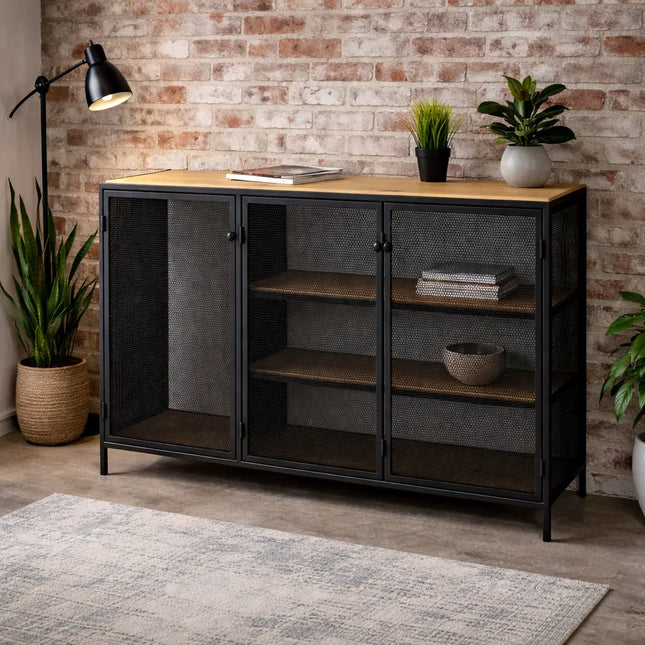 Oak loft-style perforated chest of drawers Cottesmore