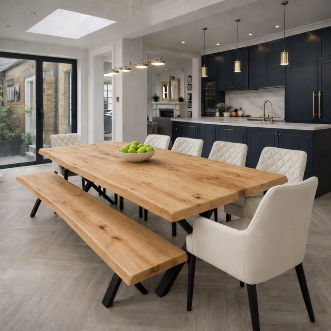 Firsby Solid Oak SET Table/Bench/6 Chairs - Live Edge Oak Dining Table/ Live Edge Oak Dining Bench/Chairs Moor