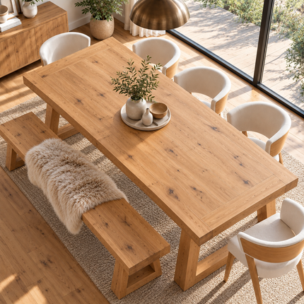 Boston Chunky Rustic Solid Oak Dining Table – Trapezium Wooden Legs