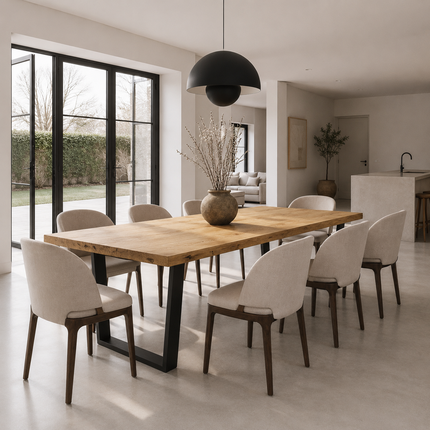 Brigg Straight Edge Rustic Dining Table Steel V Frame Legs