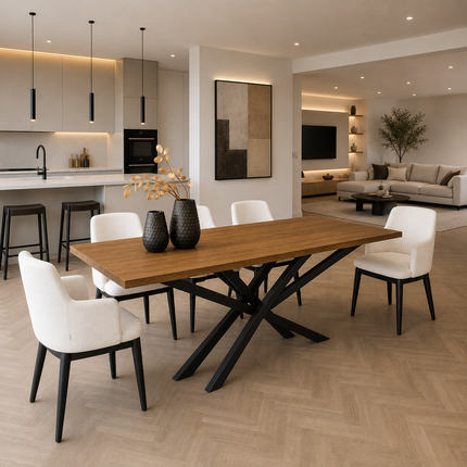 Potton Oak Modern Dining Table with Stel Base