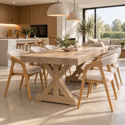 Grantham Rustic Solid Oak Dining Table – Farmhouse X Frame Wooden Legs