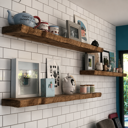 Reclaimed Live Edge Rustic Floating Shelf