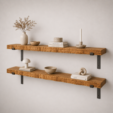 Reclaimed Live Edge Rustic Shelf Lipped Shaped Bracket
