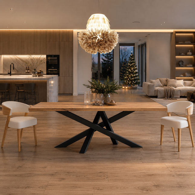 Bilsby Oak Modern Dining Table Crossocer Stel Base