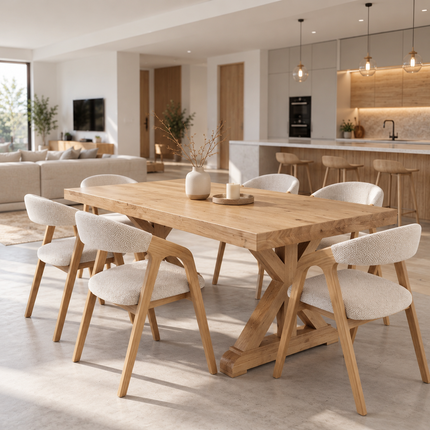 Grantham Rustic Solid Oak Dining Table – Farmhouse X Frame Wooden Legs