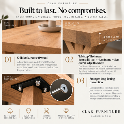 Boston Chunky Rustic Solid Oak Dining Table – Trapezium Wooden Legs