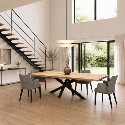 Brigg Straight Edge Rustic Dining Table Steel Crossover Base