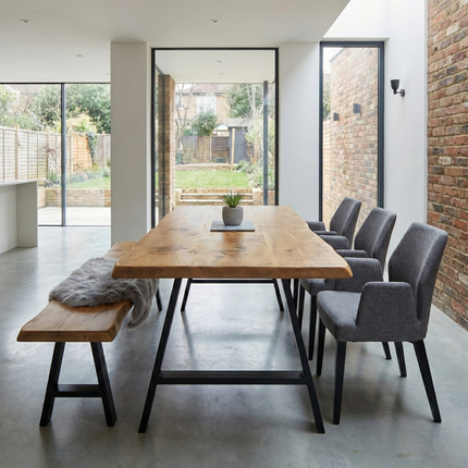 Firsby Live Edge Dining Table with A Frame Steel Legs