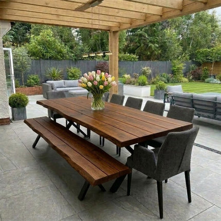Firsby Outdoor Live Edge Dining Table Steel XF Legs