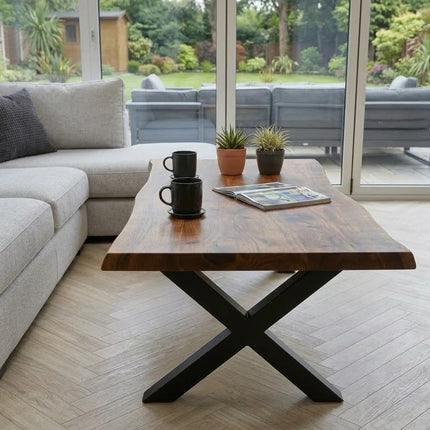 Firsby Coffee Table X Frame Steel Legs