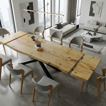 Firsby Live Edge Extendable 2-Sides Dining Table Spider Steel Base