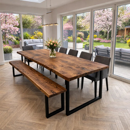 Firsby Live Edge Dining Table with Square Frame Steel Legs