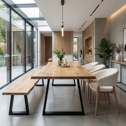 Firsby Live Edge Dining Table with Trapezium Frame Steel Legs
