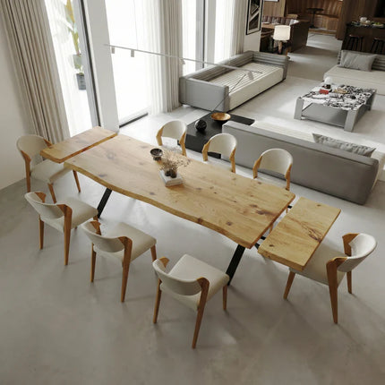 Firsby Live Edge Extendable 2-Sides Dining Table X Frame Steel Legs