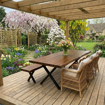Firsby Outdoor Live Edge Dining Bench Steel XF Legs