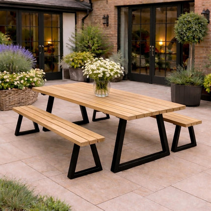 Brigg Outdoor Straight Edge Dining Bench Steel Trapezium Legs