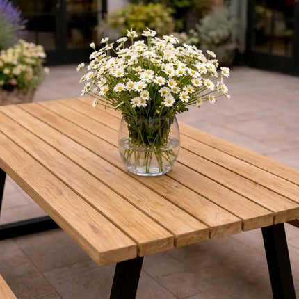 Brigg Outdoor Straight Edge Dining Table Steel Trapezium Legs