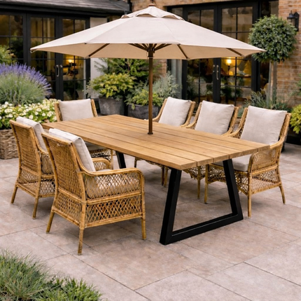Brigg Outdoor Straight Edge Dining Table Steel Trapezium Legs
