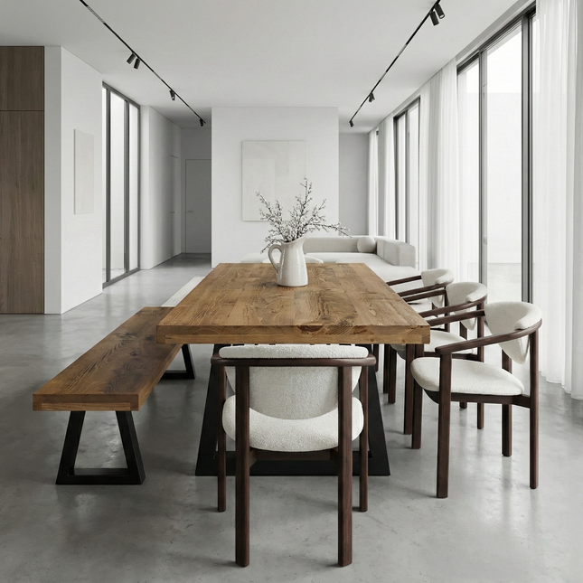 SET KELSO - Grantham Dining Table and Bench + Chairs Kelso