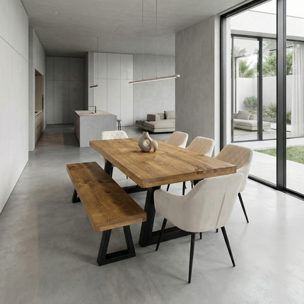 SET Table/Bench/5 Chairs - Industrial Dining Table Grantham Dining TRAPEZIUM Legs