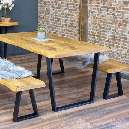 Firsby  Live Edge Dining Table  V Frame Steel Legs