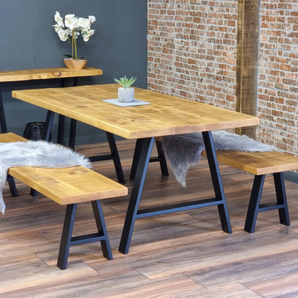 Calia Style Industrial Dining Table Rustic Wood A-FRAME STEEL LEGS Cotswold