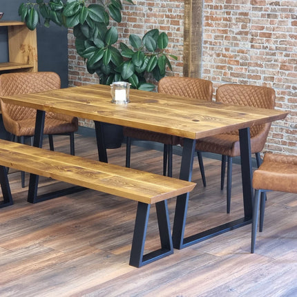 Louth Trapezium Dining Table Solid Wood - Industrial TP Steel Legs - Modern Rustic Interior Design Cozy Natural and Stylish