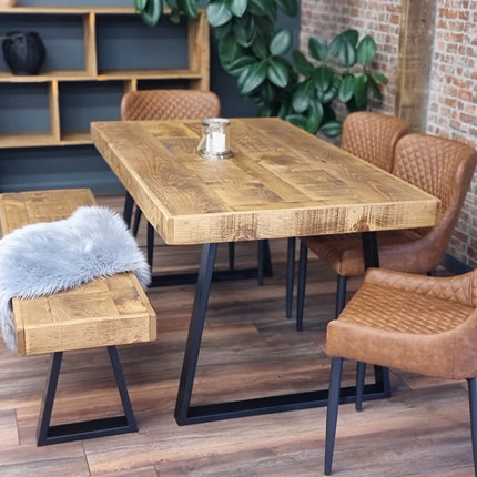 Dining Table Industrial Boston Dine Table Trapezium Frame Steel Legs Industrial Rustic Wood – Handmade Kitchen Table
