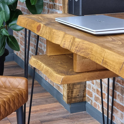 Firsby Live Edge Desk with Shelf Industrial Metal Legs 40mm Thick Rustic Wood
