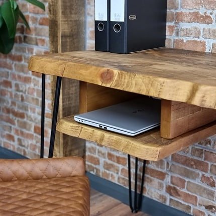 Firsby Live Edge Desk with Shelf Industrial Metal Legs 40mm Thick Rustic Wood