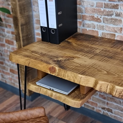 Firsby Live Edge Desk with Shelf Industrial Metal Legs 40mm Thick Rustic Wood