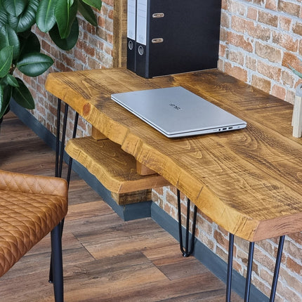Firsby Live Edge Desk with Shelf Industrial Metal Legs 40mm Thick Rustic Wood