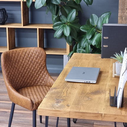 Brigg Computer Desk with Steel Hairpin Legs- Rustic Wooden Desk & Table 45cm Deep
