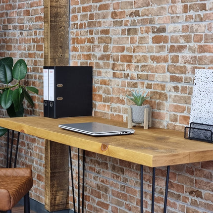 Brigg Computer Desk with Steel Hairpin Legs- Rustic Wooden Desk & Table 45cm Deep