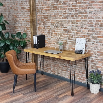 Brigg Computer Desk with Steel Hairpin Legs- Rustic Wooden Desk & Table 45cm Deep