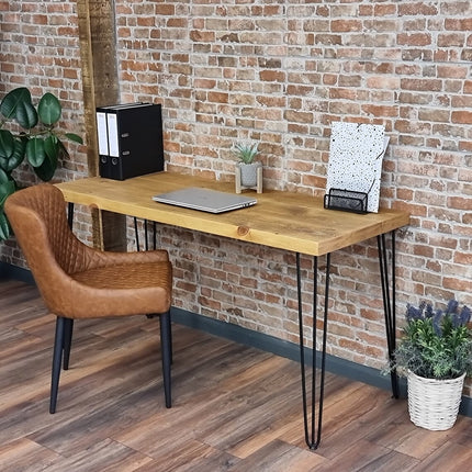 Brigg Computer Desk with Steel Hairpin Legs- Rustic Wooden Desk & Table 45cm Deep