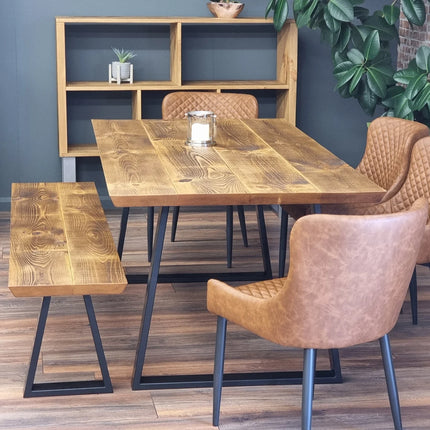 Louth Trapezium Dining Table Solid Wood - Industrial TP Steel Legs - Modern Rustic Interior Design Cozy Natural and Stylish
