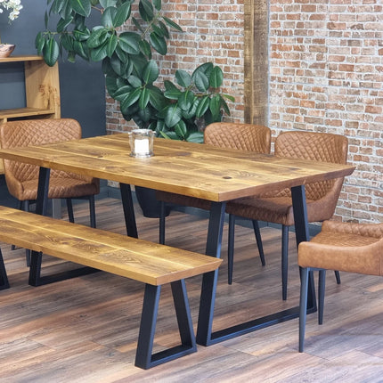 Louth Trapezium Dining Table Solid Wood - Industrial TP Steel Legs - Modern Rustic Interior Design Cozy Natural and Stylish