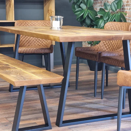 Louth Trapezium Dining Table Solid Wood - Industrial TP Steel Legs - Modern Rustic Interior Design Cozy Natural and Stylish