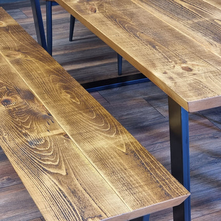 Louth XF Dining Table Solid Wood Chamfer Edge - Industrial X Frame Steel Legs - Modern Rustic Interior Design Cozy Natural and Stylish