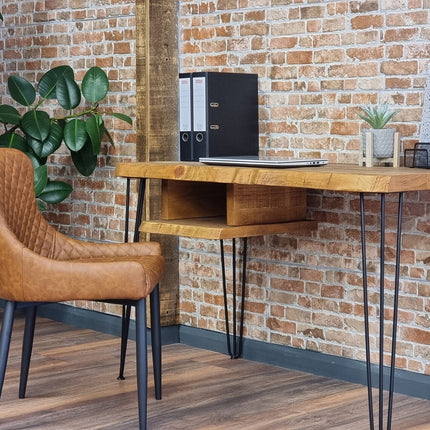 Firsby Live Edge Desk with Shelf Industrial Metal Legs 40mm Thick Rustic Wood