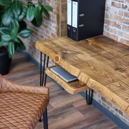 Firsby Live Edge Desk with Shelf Industrial Metal Legs 40mm Thick Rustic Wood
